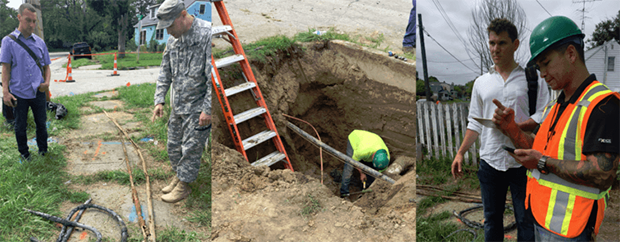 Professors Schwartz (left) and Abernethy (right) at a service line replacement site in Flint, Michigan.